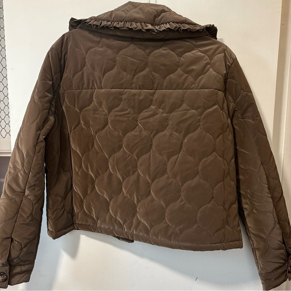 Anthropologie dra Los Angeles Mable Exaggerated Collar Brown Quilted Jacket Sz M - Picture 10 of 10